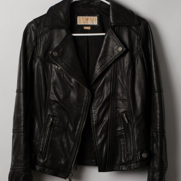 Michael Kors Black Leather Moto Jacket with Asymmetrical Zippers XS - Picture 1 of 11